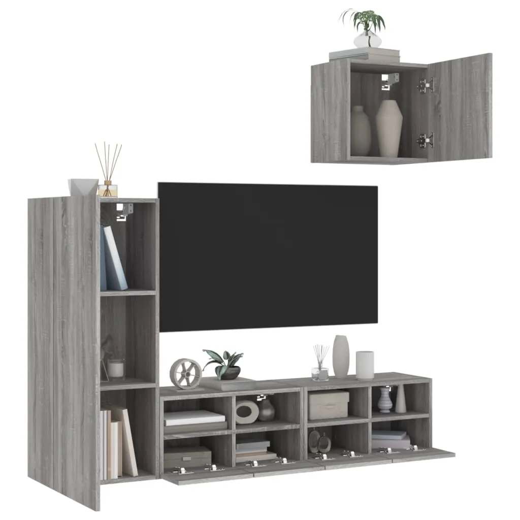 vidaXL Mobili TV a Muro 4pz Grigio Sonoma in Legno Multistrato