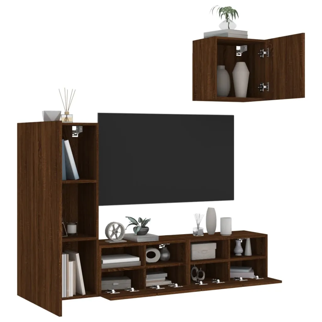 vidaXL Mobili TV a Muro 4pz Rovere Marrone in Legno Multistrato