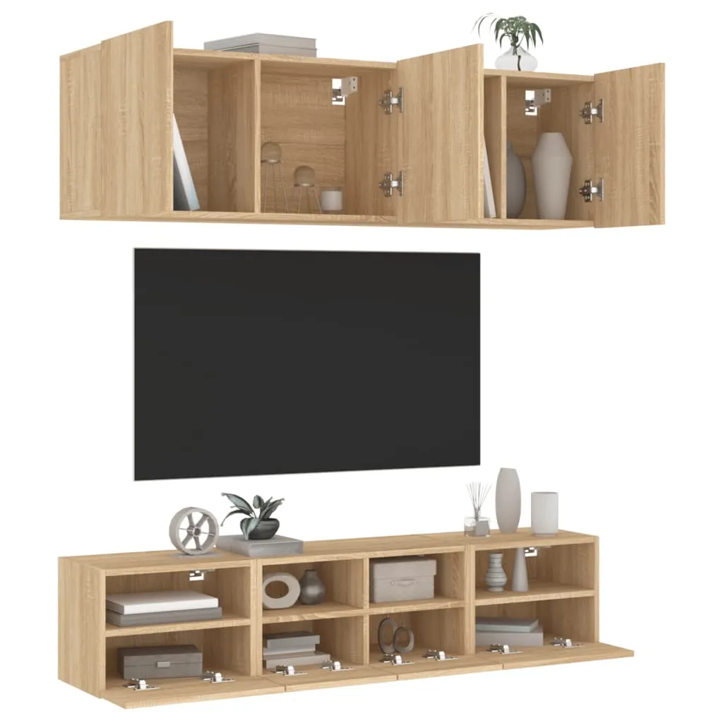 vidaXL Mobili TV a Muro 5pz Rovere Sonoma in Legno Multistrato