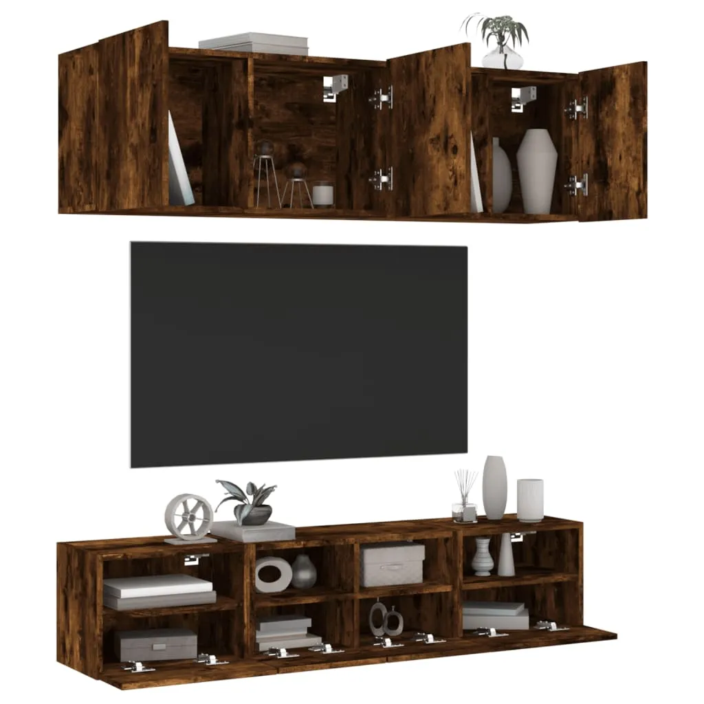 vidaXL Mobili TV a Muro 5pz Rovere Fumo in Legno Multistrato