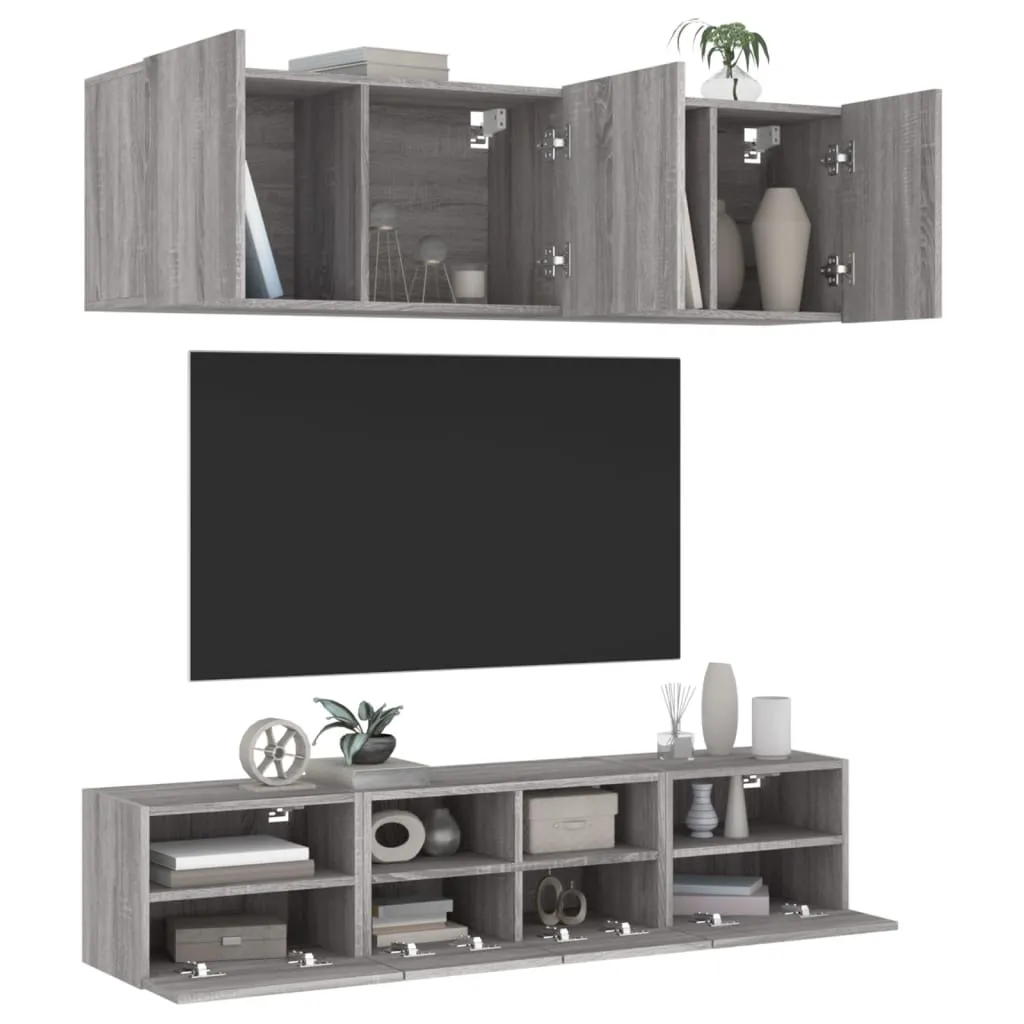 vidaXL Mobili TV a Muro 5pz Grigio Sonoma in Legno Multistrato