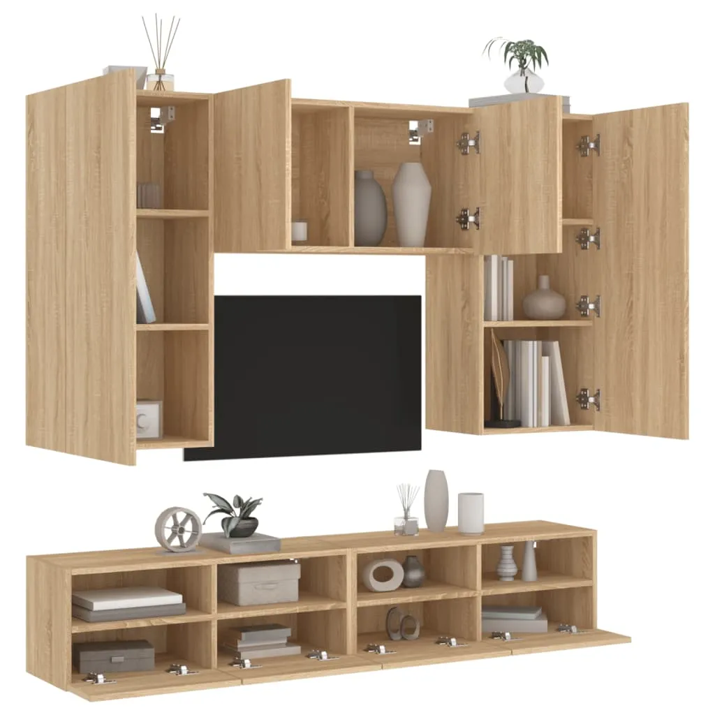 vidaXL Mobili TV a Muro 5pz Rovere Sonoma in Legno Multistrato