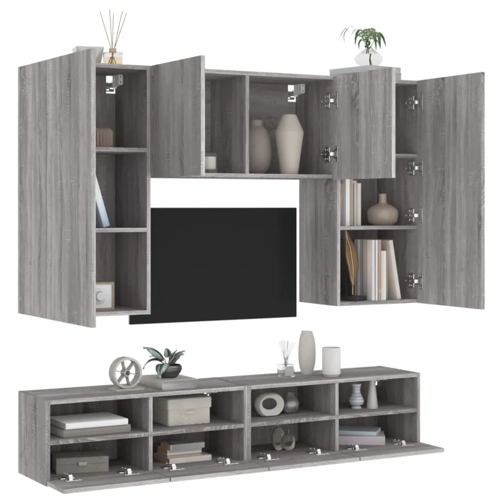 vidaXL Mobili TV a Muro 5pz Grigio Sonoma in Legno Multistrato