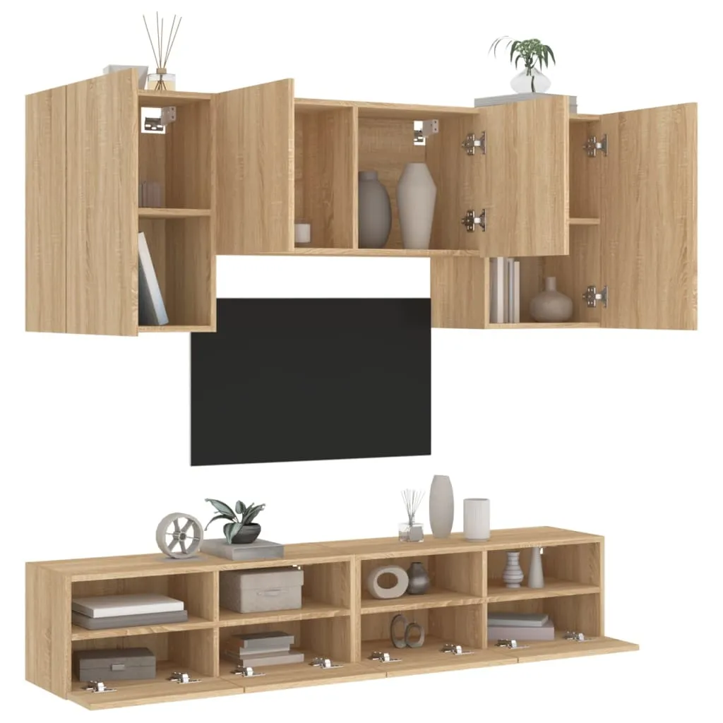 vidaXL Mobili TV a Muro 5pz Rovere Sonoma in Legno Multistrato