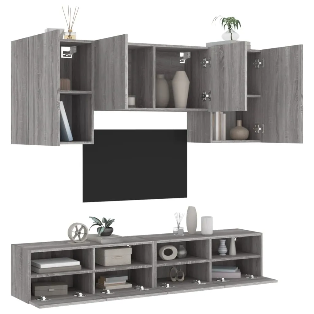 vidaXL Mobili TV a Muro 5pz Grigio Sonoma in Legno Multistrato