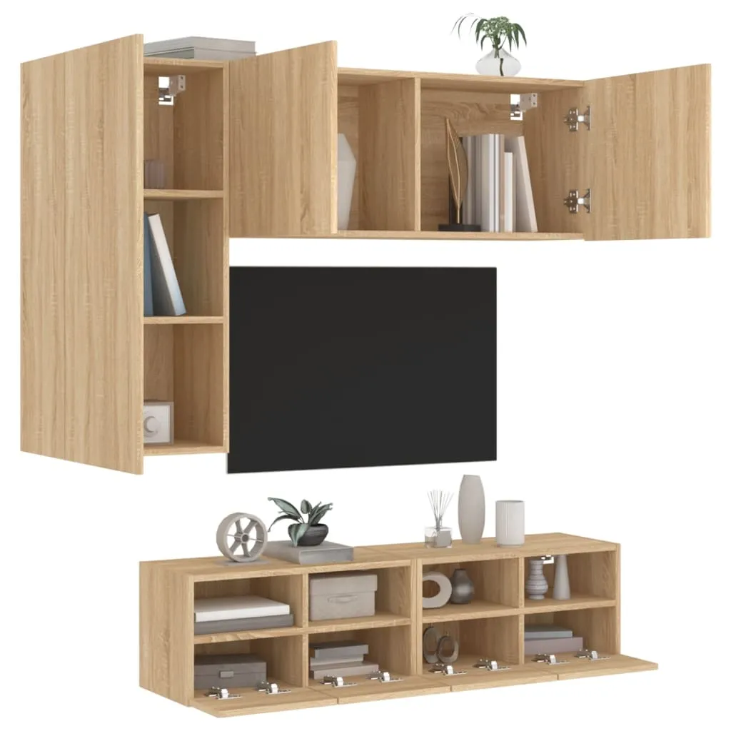 vidaXL Mobili TV a Muro 4pz Rovere Sonoma in Legno Multistrato