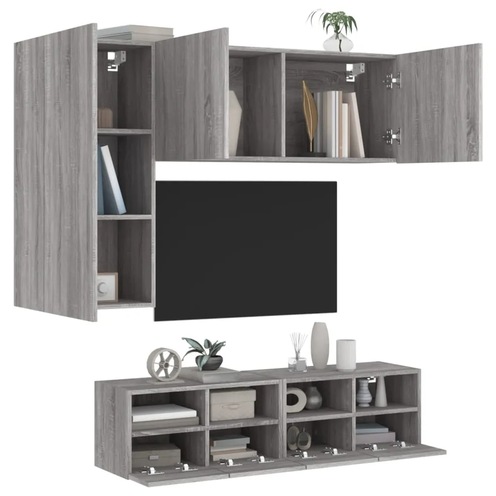 vidaXL Mobili TV a Muro 4pz Grigio Sonoma in Legno Multistrato