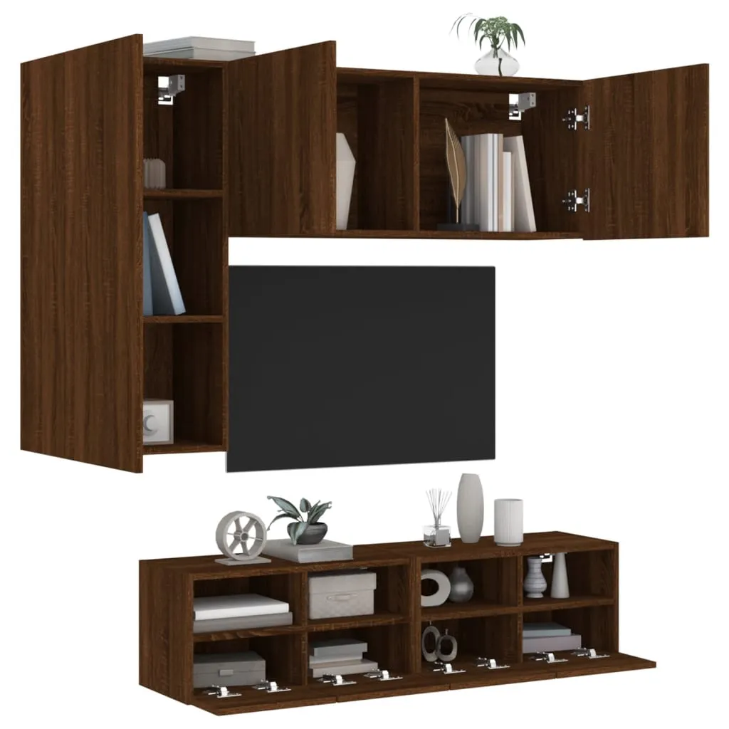 vidaXL Mobili TV a Muro 5pz Rovere Marrone in Legno Multistrato