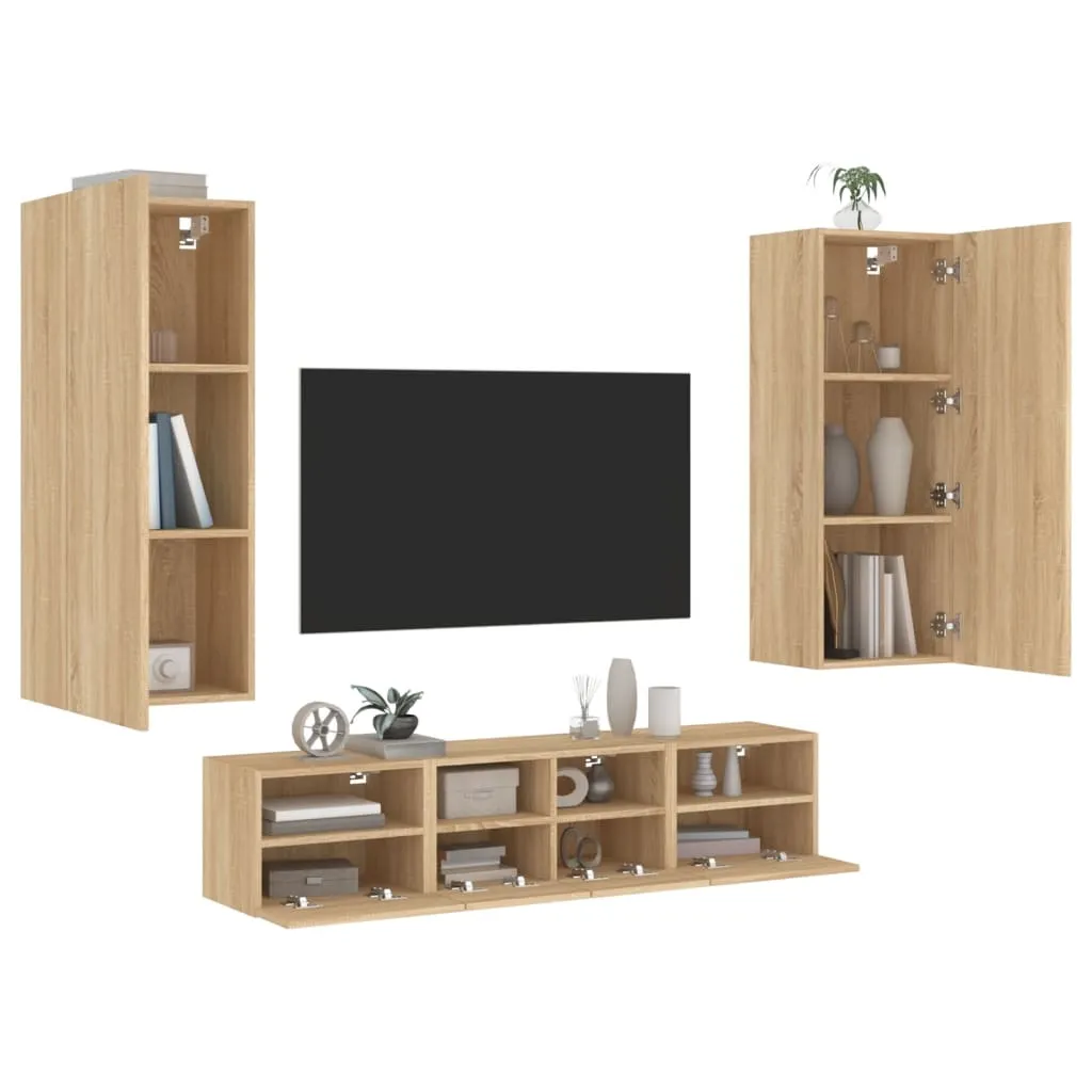 vidaXL Mobili TV a Muro 5pz Rovere Sonoma in Legno Multistrato