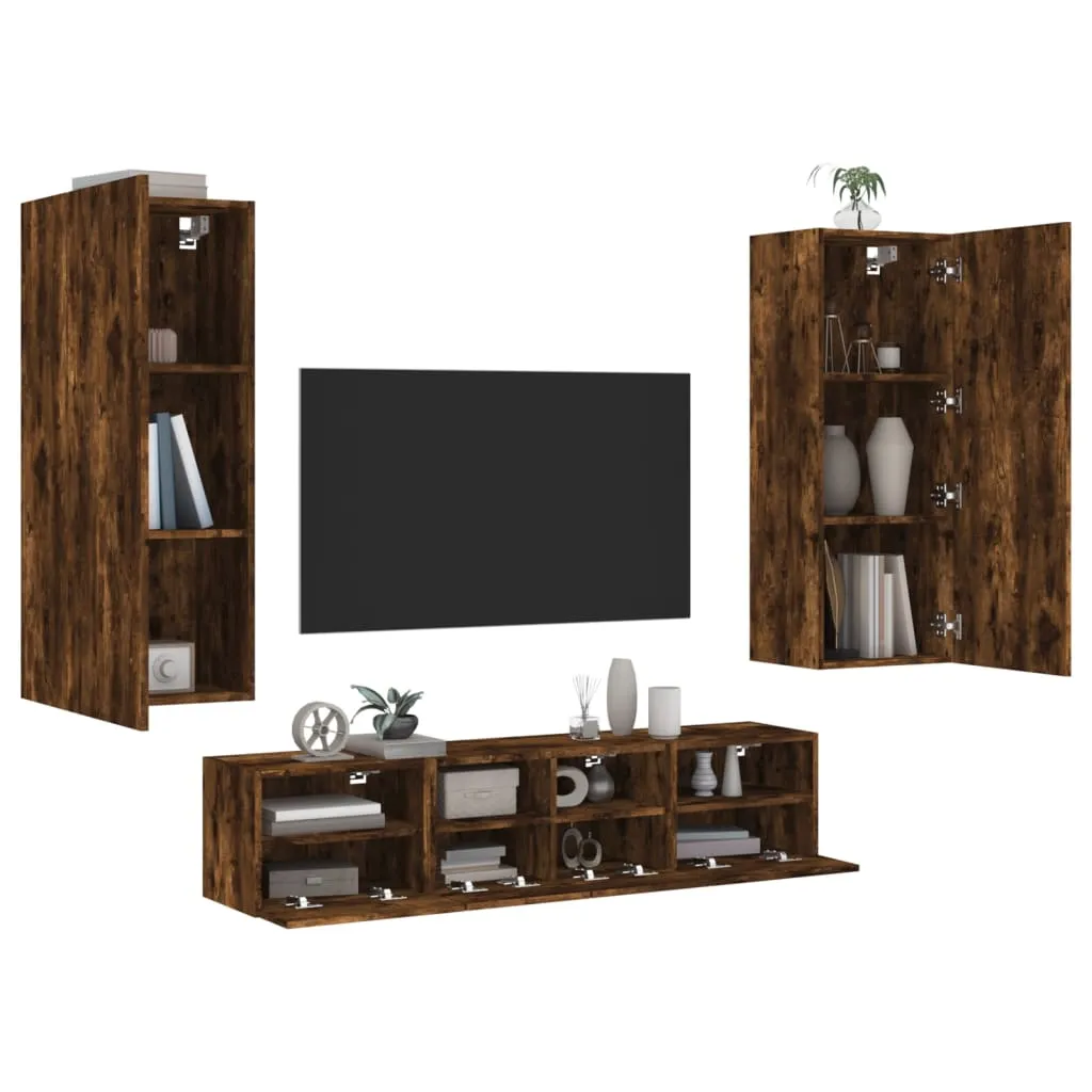 vidaXL Mobili TV a Muro 5pz Rovere Fumo in Legno Multistrato