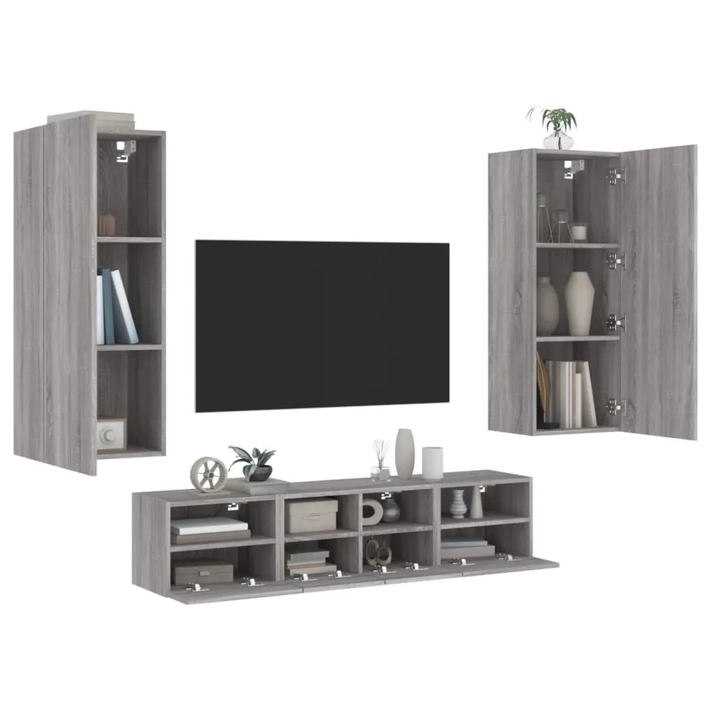 vidaXL Mobili TV a Muro 5pz Grigio Sonoma in Legno Multistrato