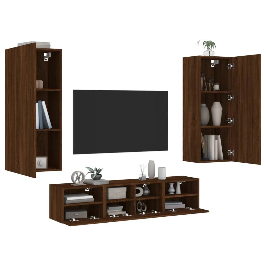 vidaXL Mobili TV a Muro 5pz Rovere Marrone in Legno Multistrato