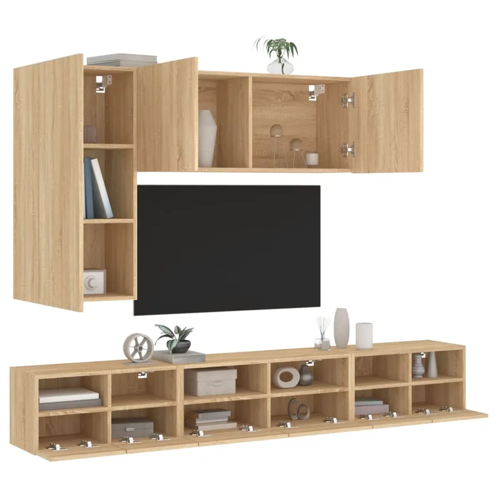 vidaXL Mobili TV a Muro 5pz Rovere Sonoma in Legno Multistrato