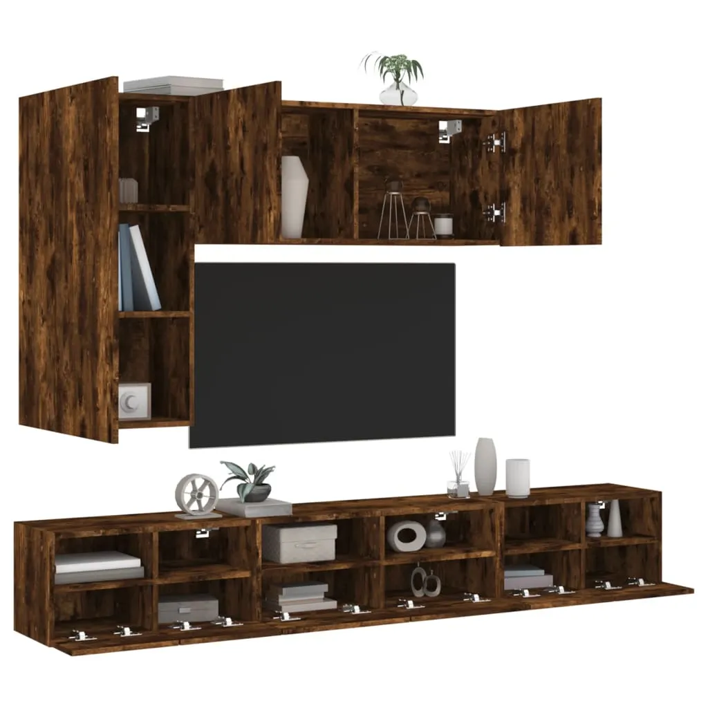 vidaXL Mobili TV a Muro 5pz Rovere Fumo in Legno Multistrato