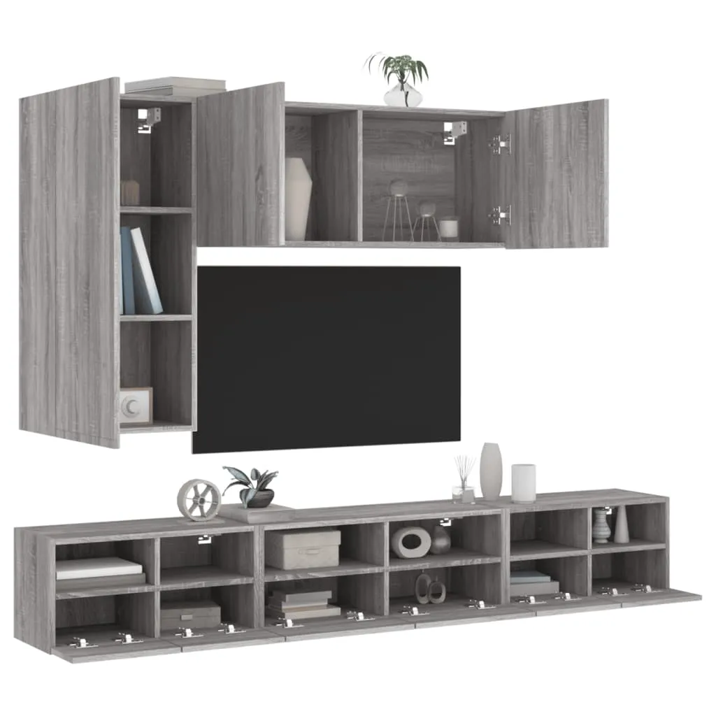 vidaXL Mobili TV a Muro 5pz Grigio Sonoma in Legno Multistrato