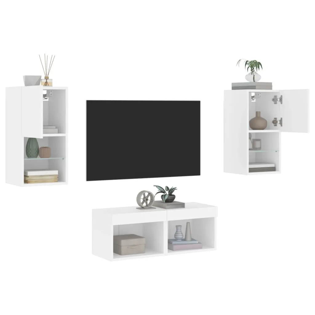 vidaXL Mobili TV a Muro 4pz con Luci LED Bianchi