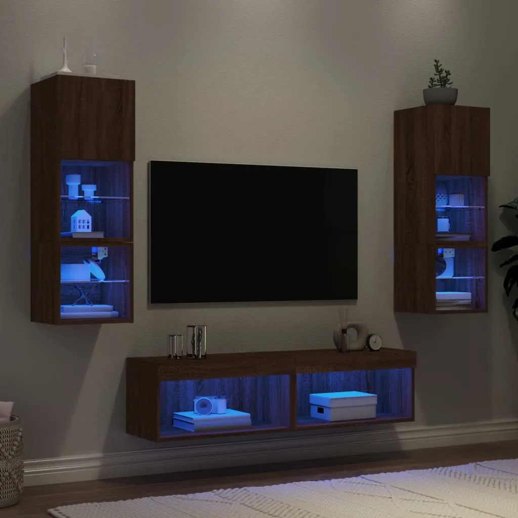 vidaXL Mobili TV a Muro con LED 6pz Rovere Marrone Legno Multistrato