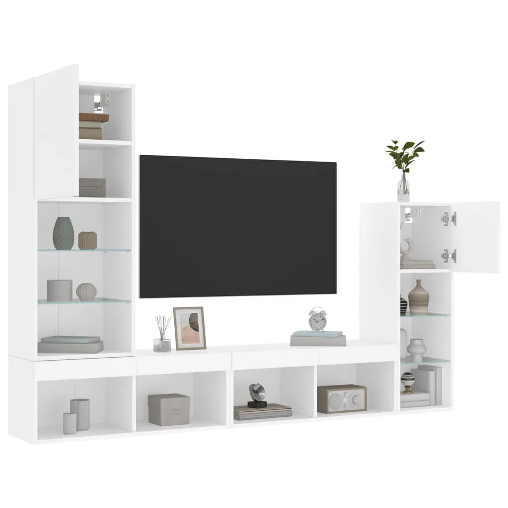 vidaXL Mobili TV a Muro con LED 4pz Bianchi in Legno Multistrato