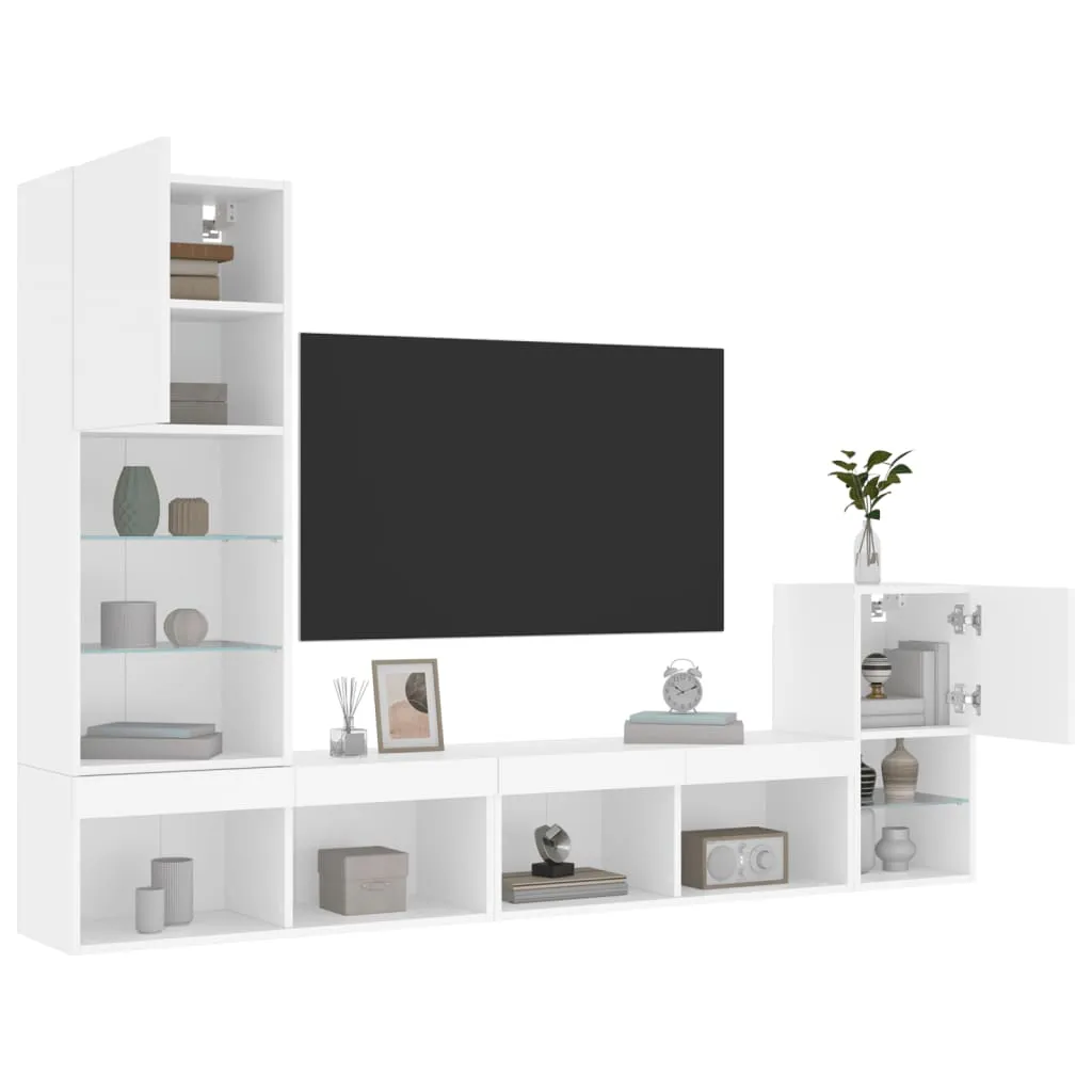 vidaXL Mobili TV a Muro con LED 4pz Bianchi in Legno Multistrato