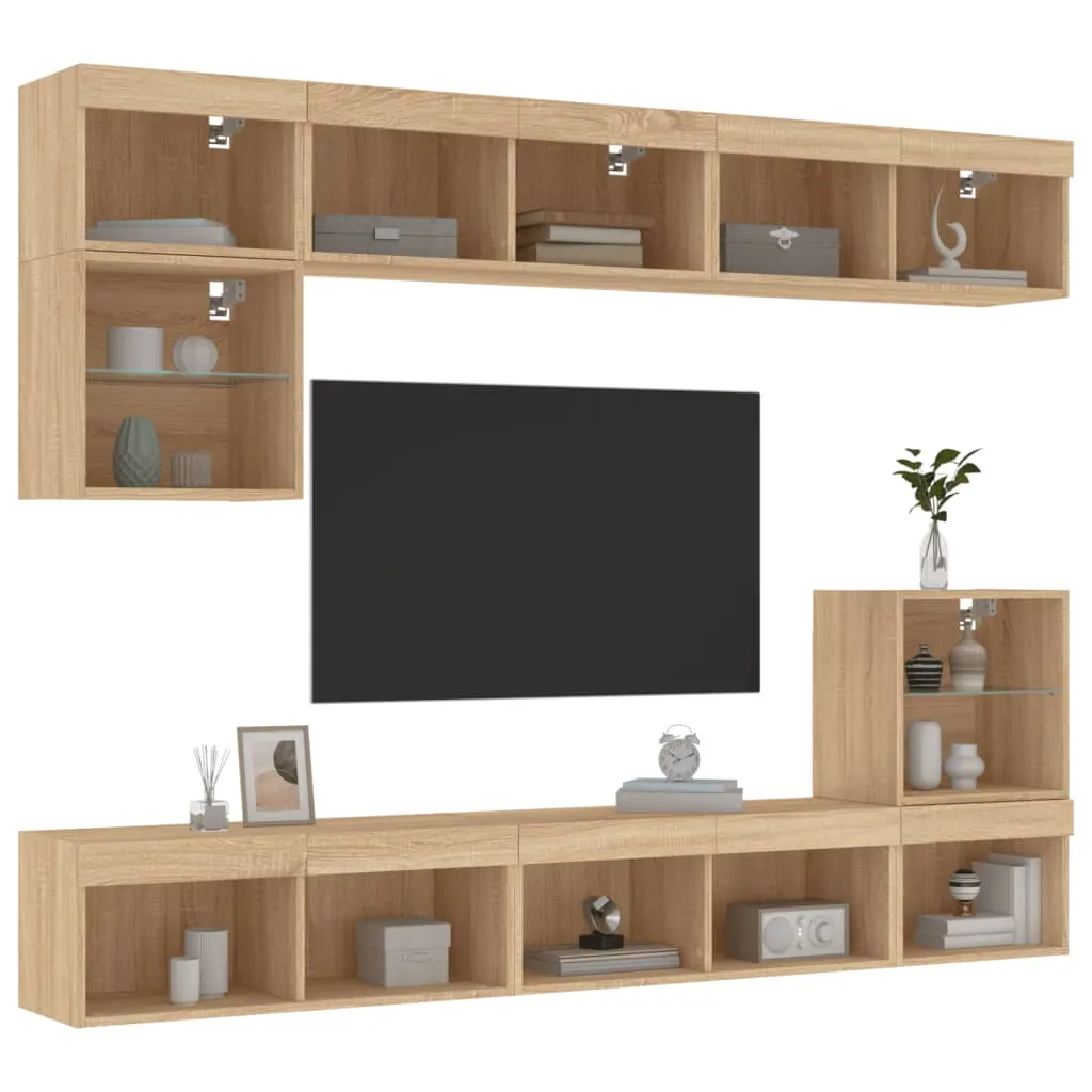 vidaXL Mobili TV a Muro con LED 8pz Rovere Sonoma Legno Multistrato