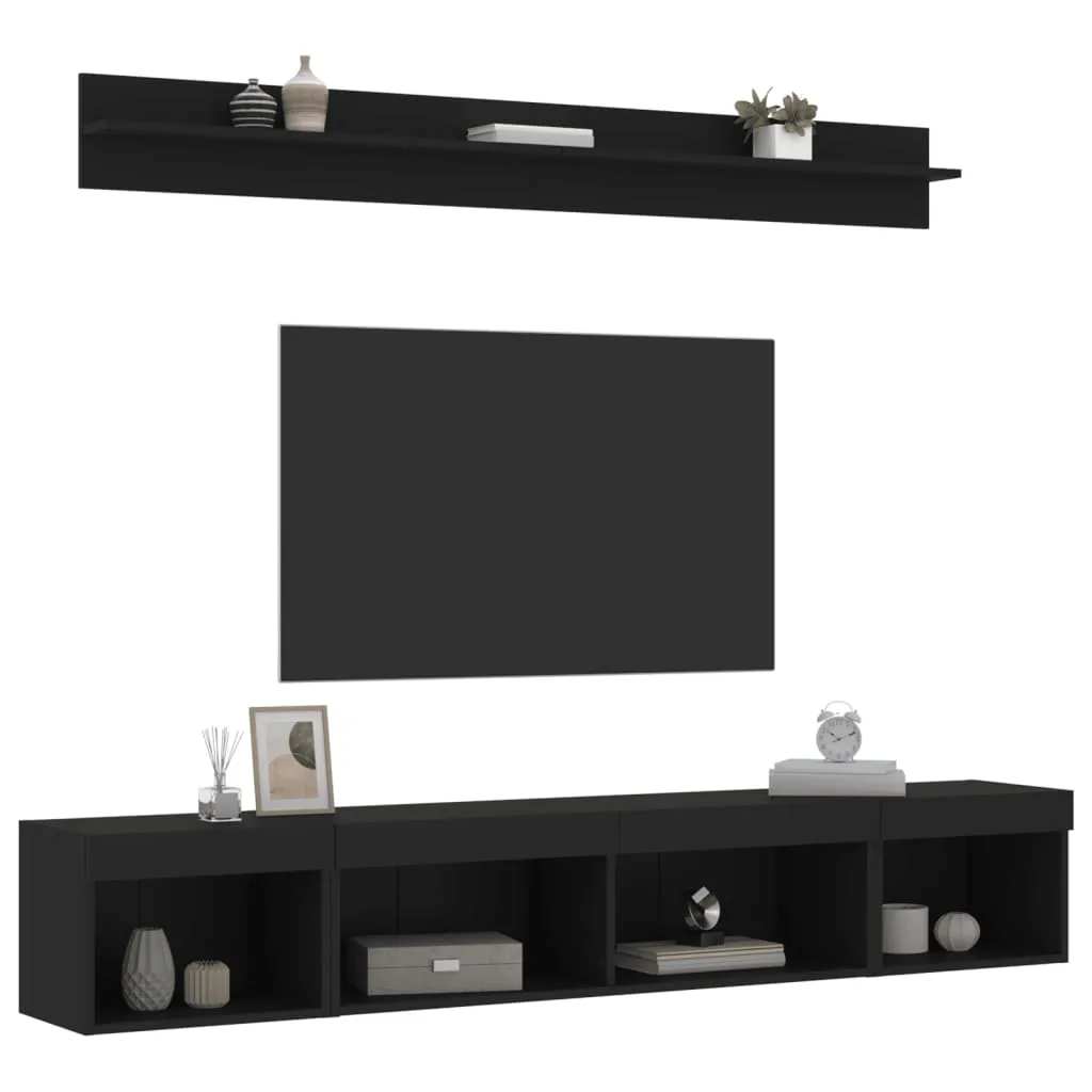 vidaXL Mobili TV a Muro con LED 5pz Neri in Legno Multistrato