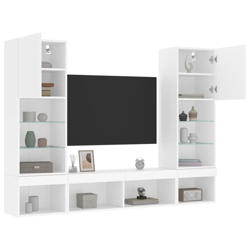 vidaXL Mobili TV a Muro con LED 5pz Bianchi in Legno Multistrato