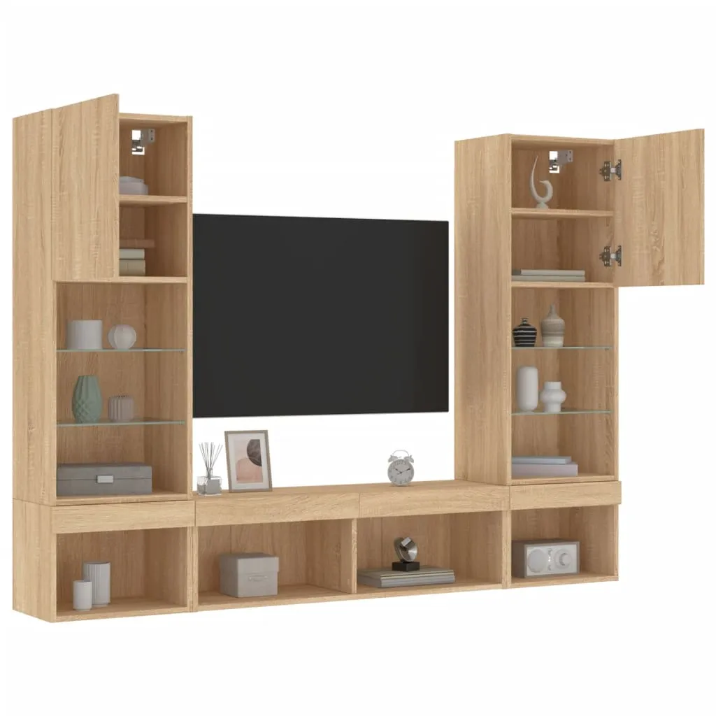 vidaXL Mobili TV a Muro con LED 5pz Rovere Sonoma Legno Multistrato