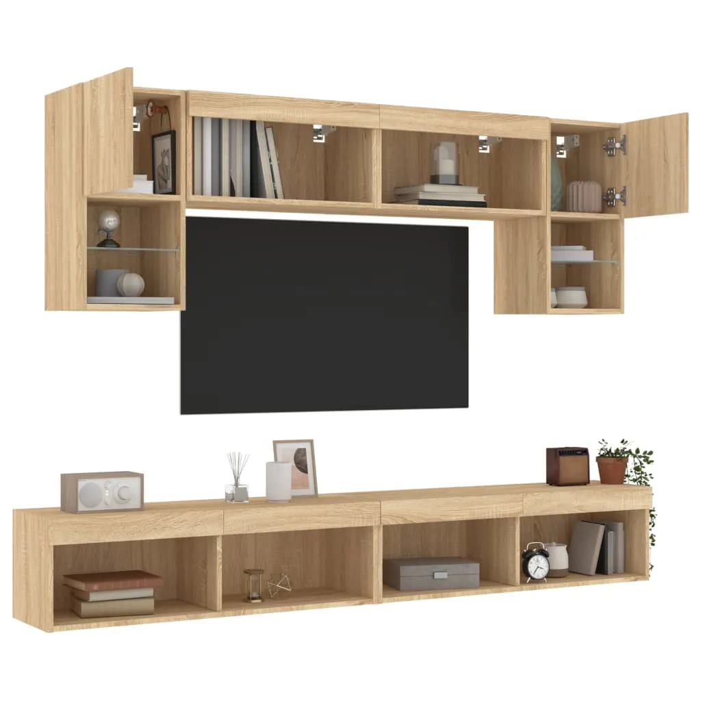 vidaXL Mobili TV a Muro con LED 6pz Rovere Sonoma Legno Multistrato