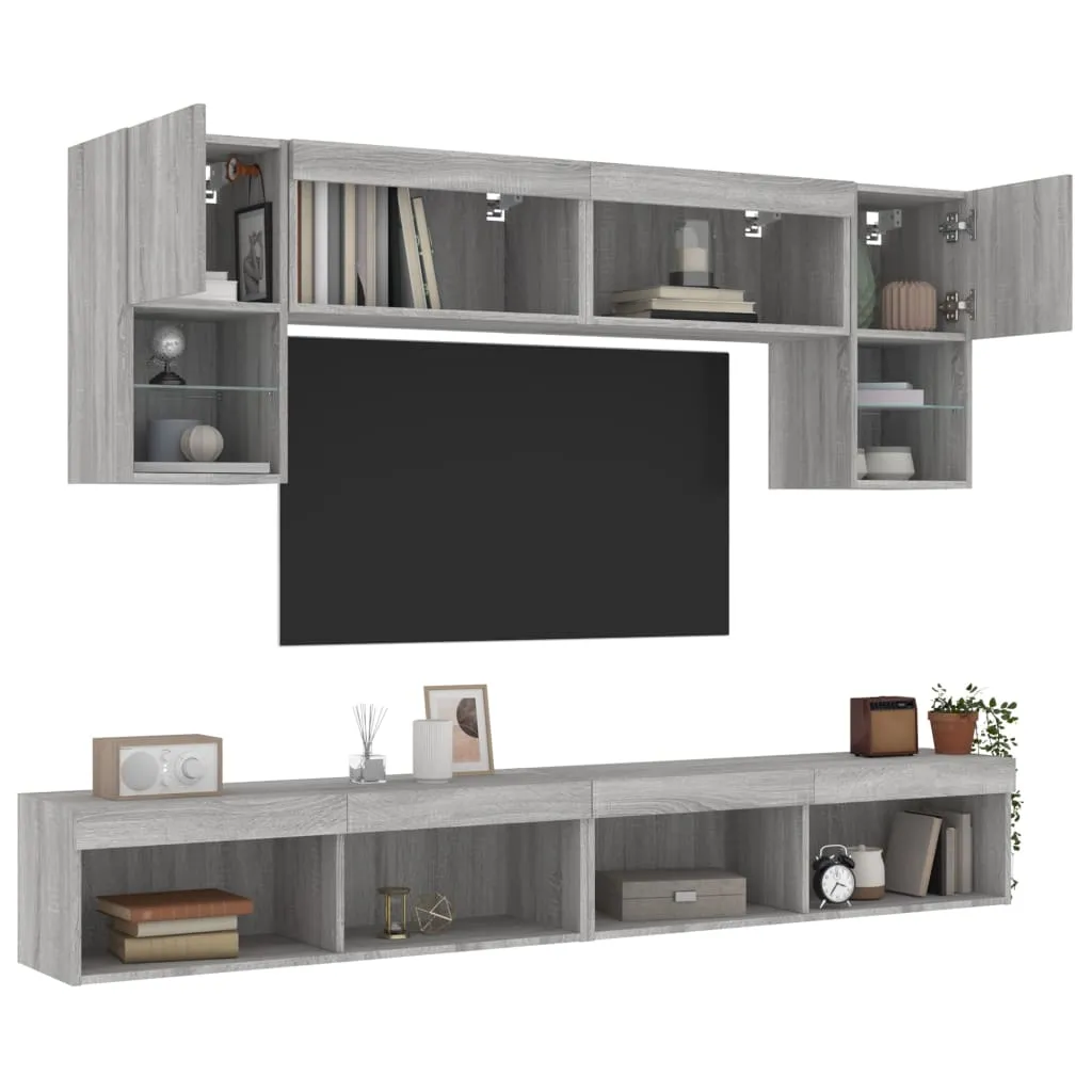 vidaXL Mobili TV a Muro con LED 6pz Grigio Sonoma Legno Multistrato