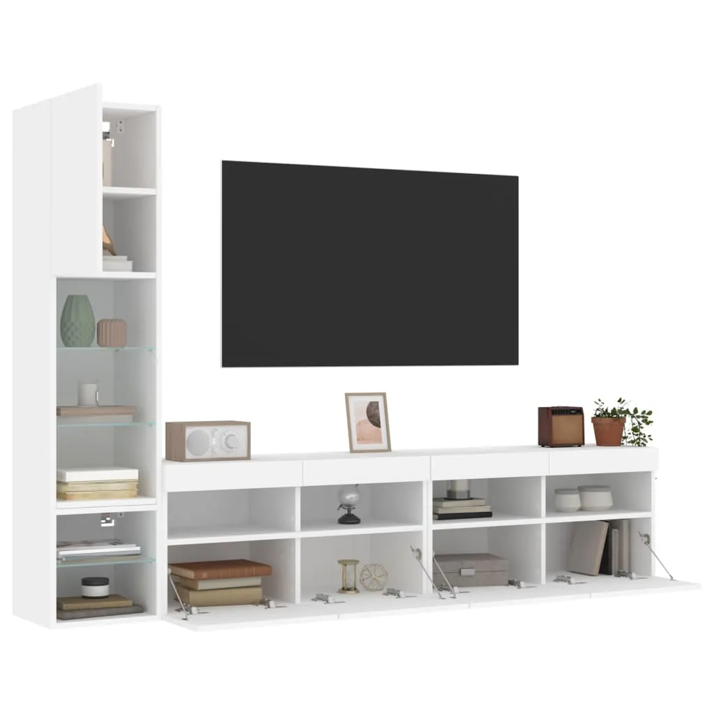 vidaXL Mobili TV a Muro con LED 4pz Bianchi in Legno Multistrato