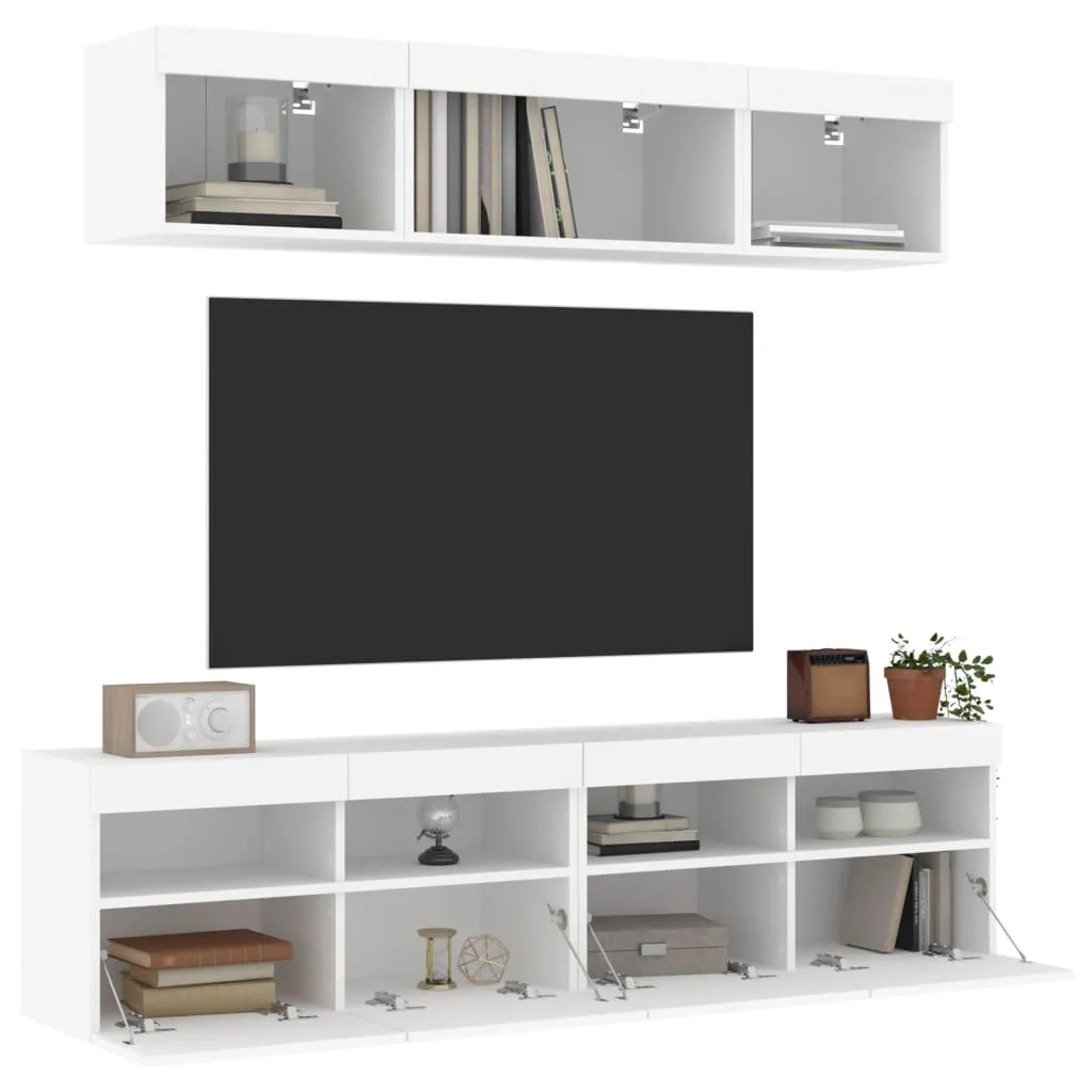 vidaXL Mobili TV a Muro con LED 5pz Bianchi in Legno Multistrato