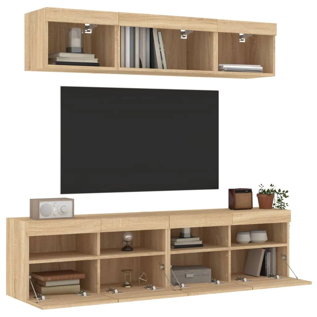 vidaXL Mobili TV a Muro con LED 5pz Rovere Sonoma Legno Multistrato