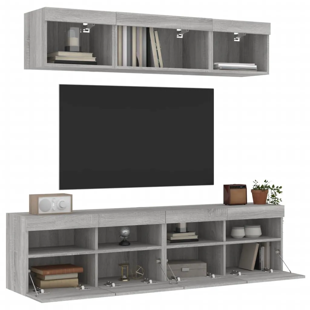 vidaXL Mobili TV a Muro con LED 5pz Grigio Sonoma in Legno Multistrato