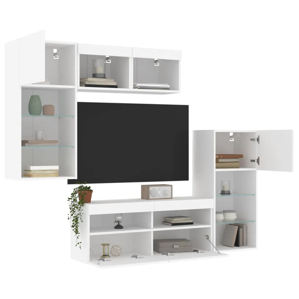 vidaXL Mobili TV a Muro con LED 5pz Bianchi in Legno Multistrato