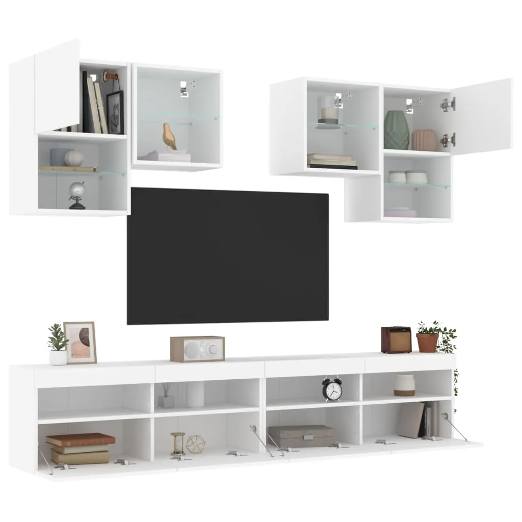 vidaXL Set Mobili TV a Muro 6 pz con Luci LED Bianco