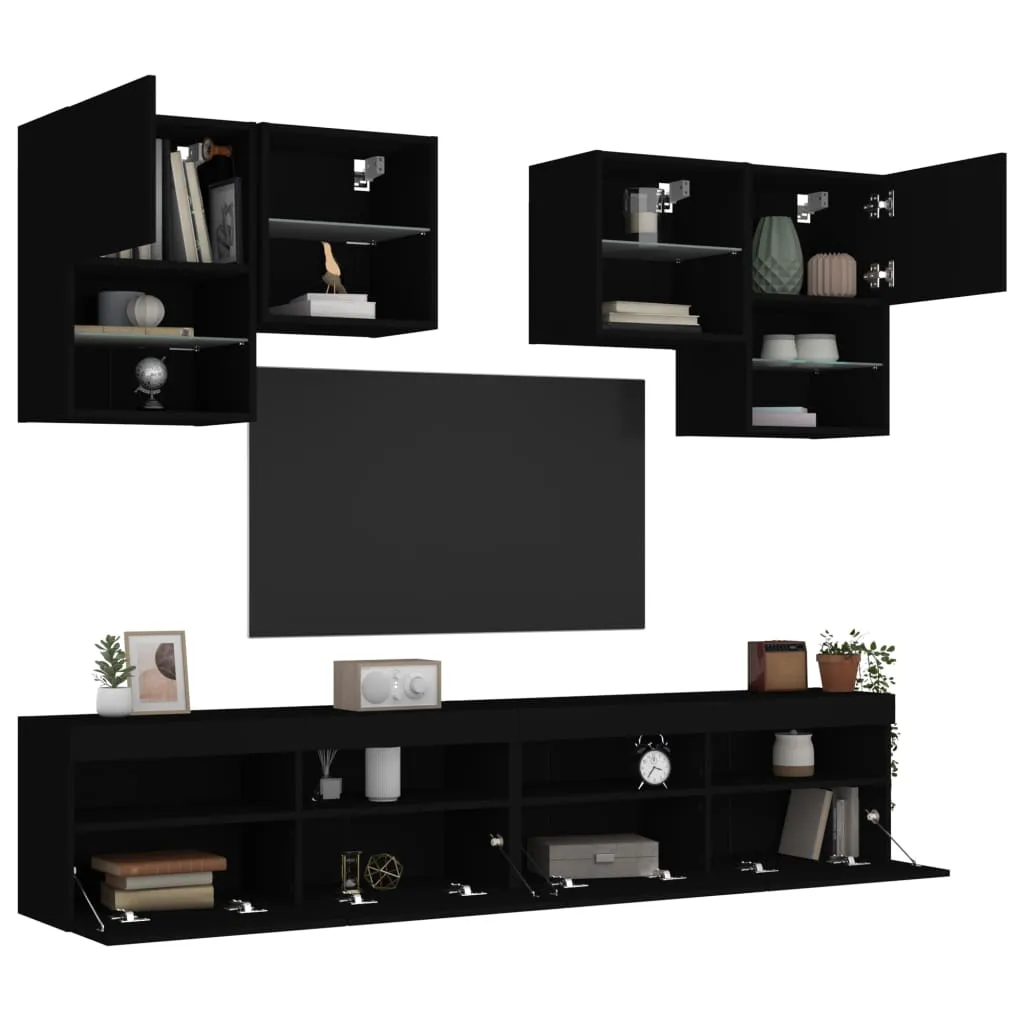 vidaXL Set Mobili TV a Muro 6 pz con Luci LED Nero