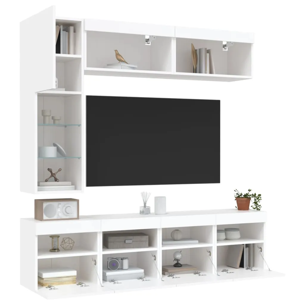 vidaXL Set Mobili TV a Muro 7 pz con Luci LED Bianco