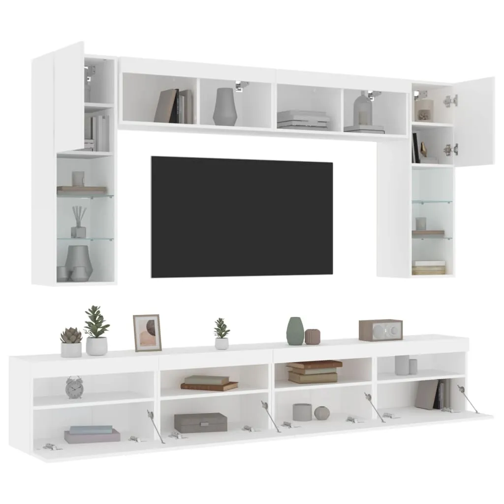 vidaXL Set Mobili TV a Muro 8 pz con Luci LED Bianco