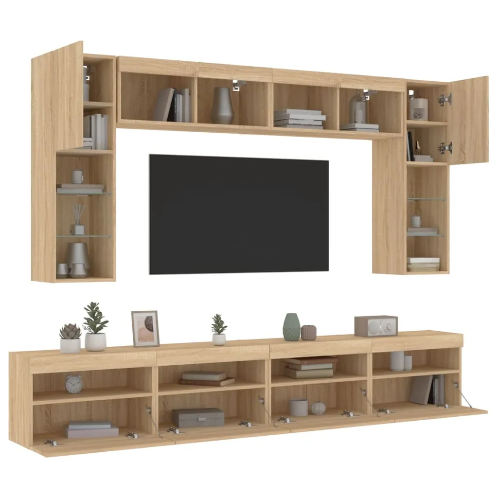 vidaXL Set Mobili TV a Muro 8 pz con Luci LED Rovere Sonoma