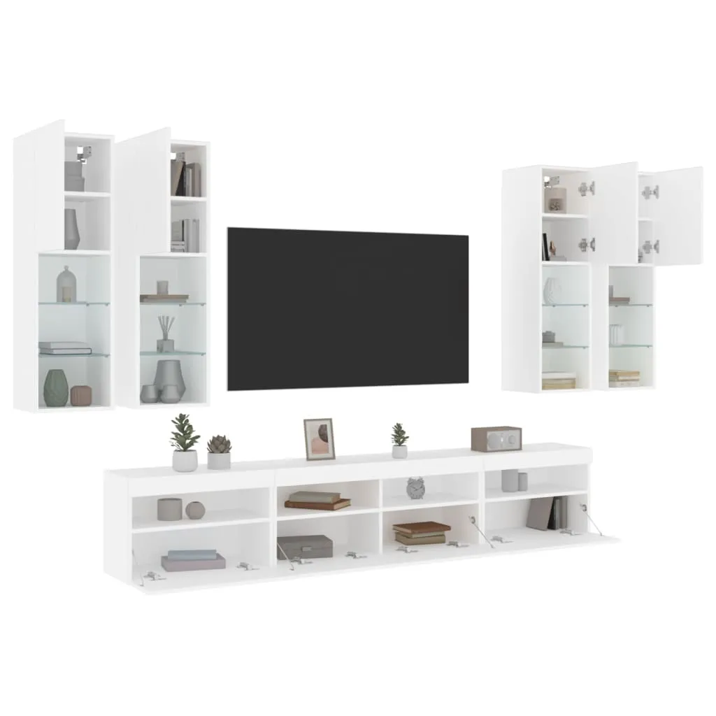 vidaXL Set Mobili TV a Muro 7 pz con Luci LED Bianco