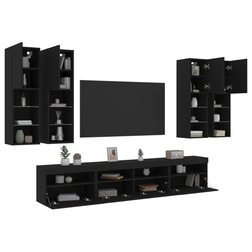 vidaXL Set Mobili TV a Muro 7 pz con Luci LED Nero