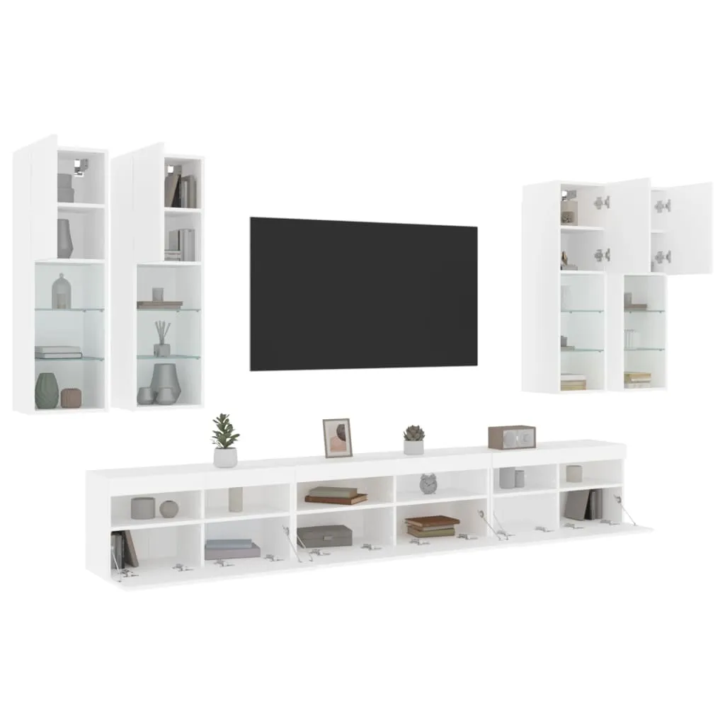 vidaXL Set Mobili TV a Muro 7 pz con Luci LED Bianco