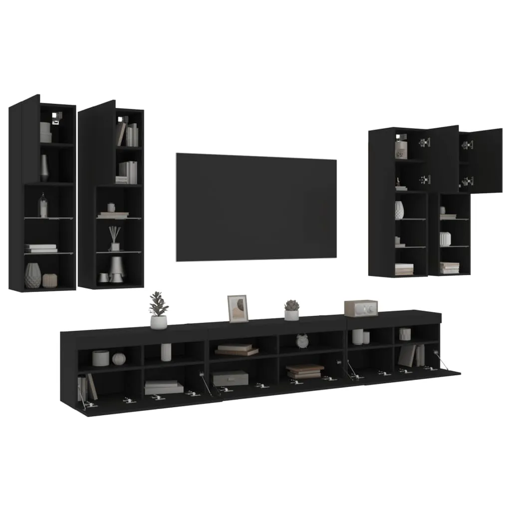 vidaXL Set Mobili TV a Muro 7 pz con Luci LED Nero