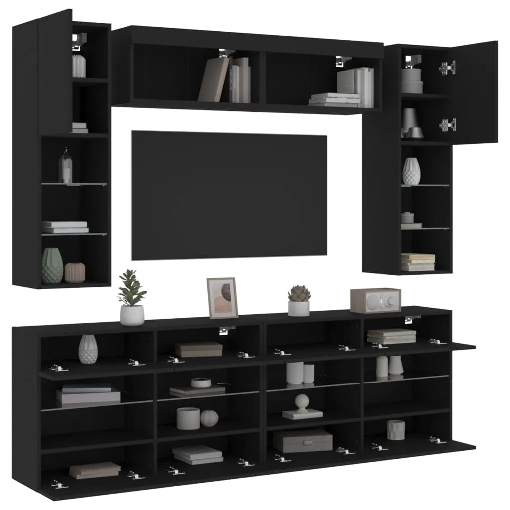 vidaXL Set Mobili TV a Muro 6 pz con Luci LED Nero