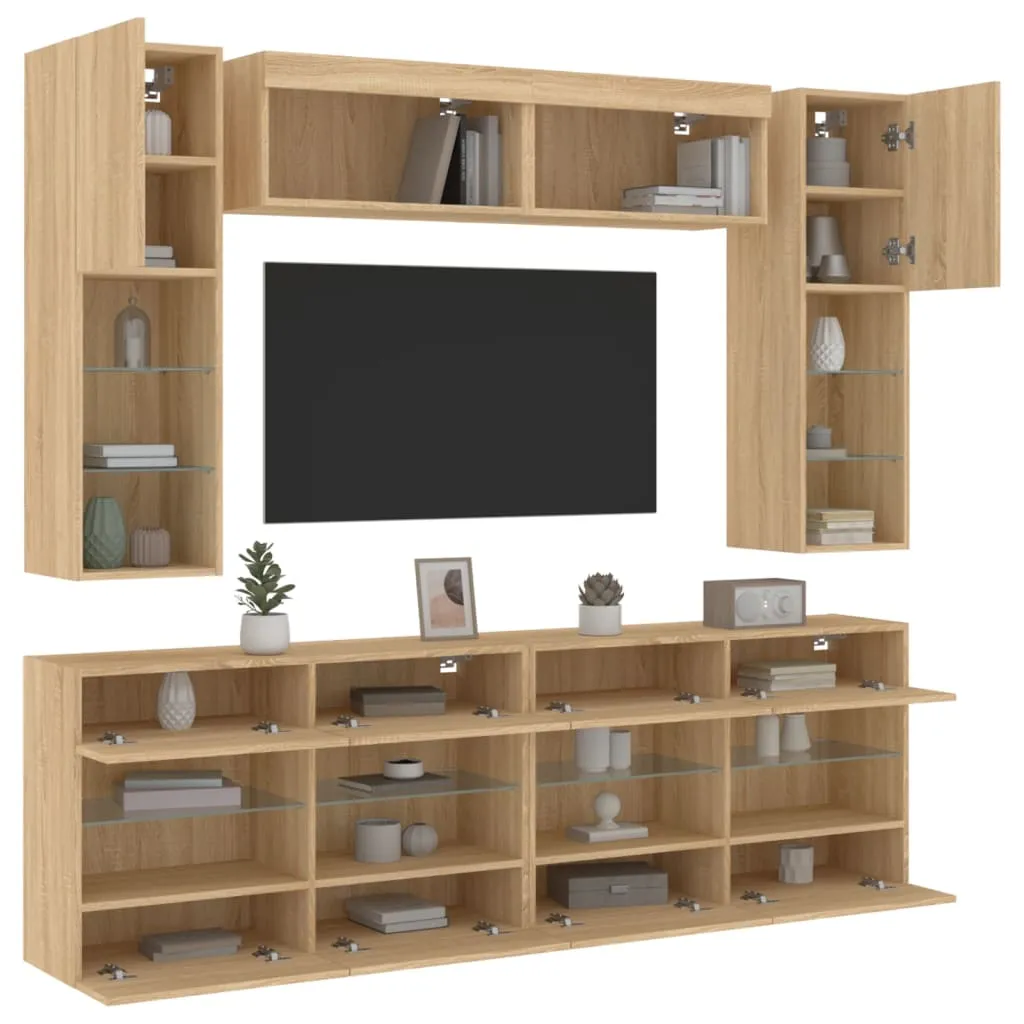 vidaXL Set Mobili TV a Muro 6 pz con Luci LED Rovere Sonoma