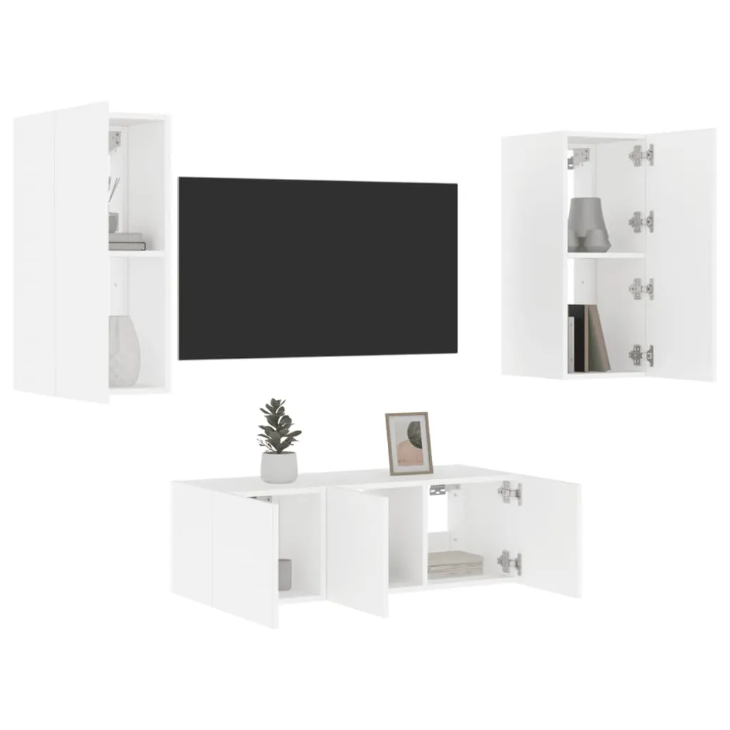 vidaXL Mobili TV a Muro con LED 4pz Bianchi in Legno Multistrato