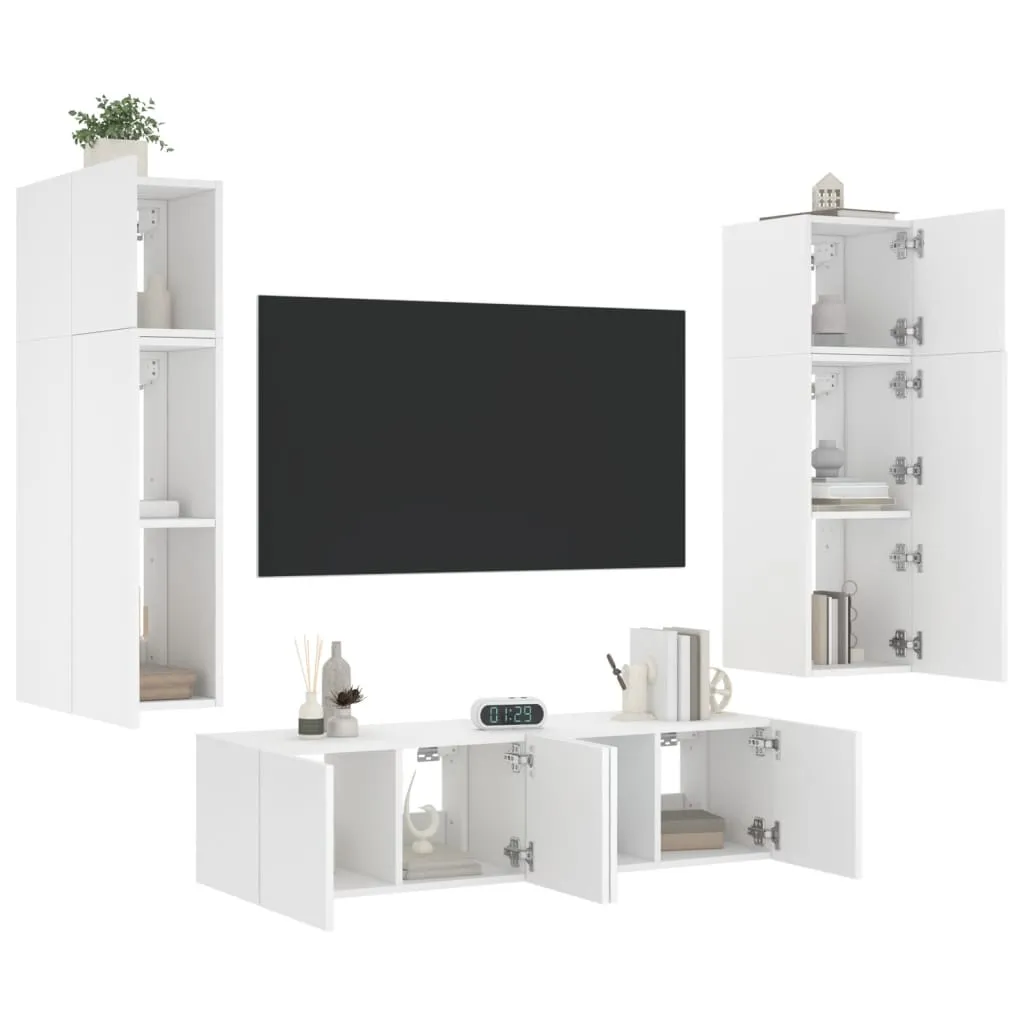 vidaXL Mobili TV a Muro con LED 6pz Bianchi in Legno Multistrato