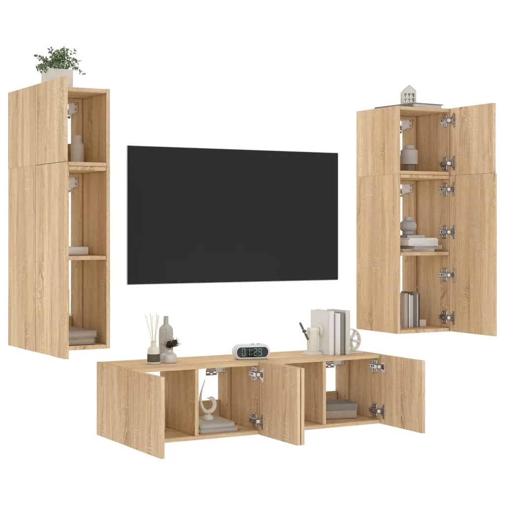 vidaXL Mobili TV a Muro con LED 6pz Rovere Sonoma Legno Multistrato