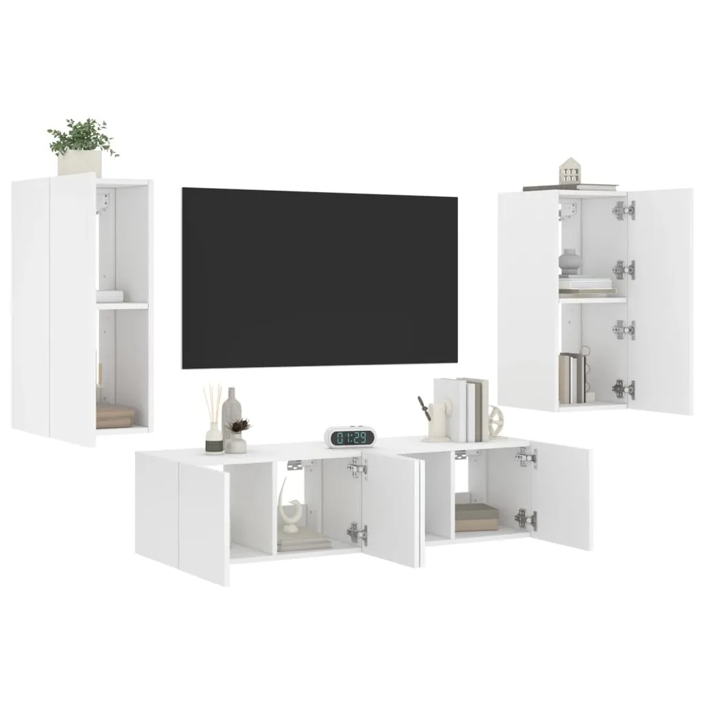 vidaXL Mobili TV a Muro con LED 4pz Bianchi in Legno Multistrato