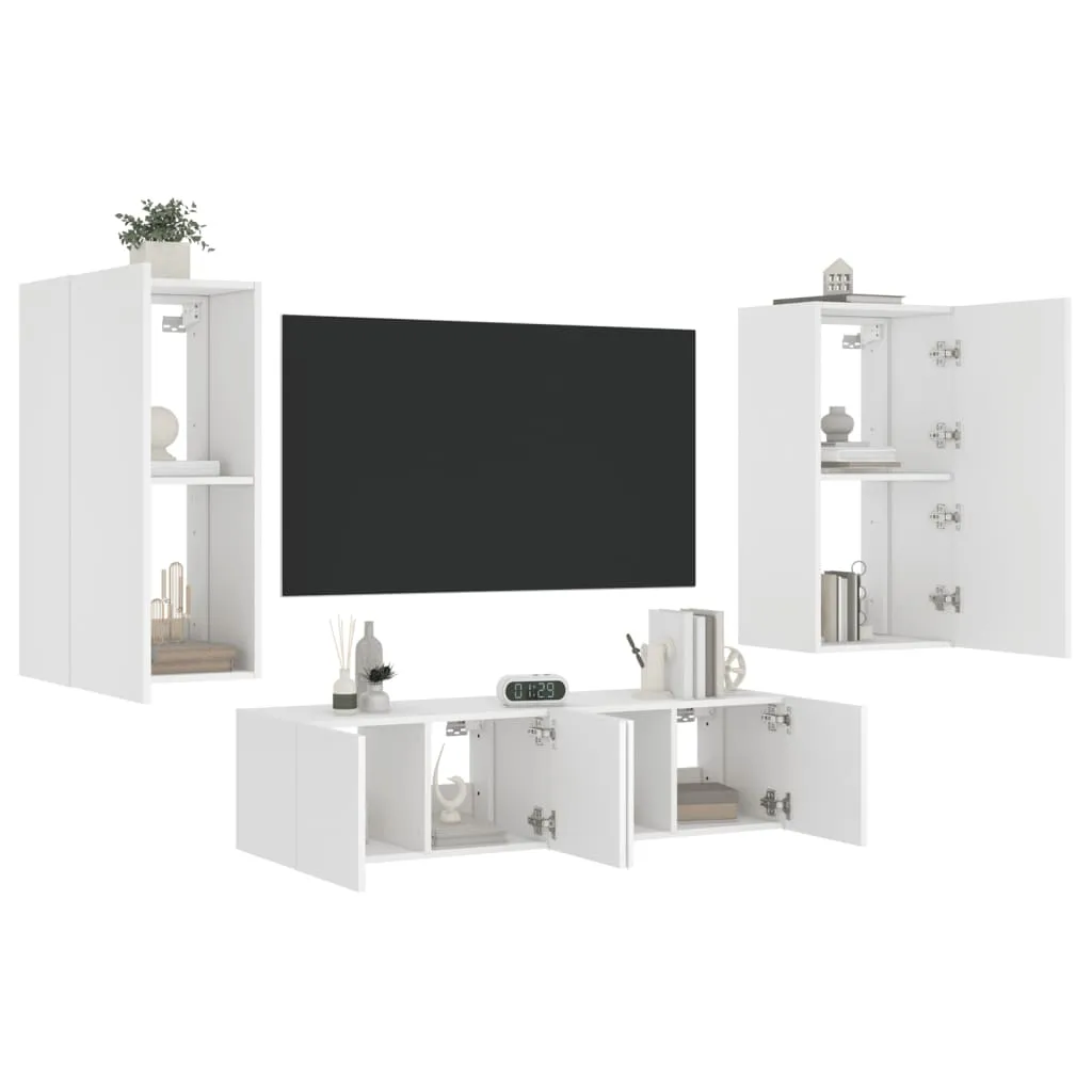 vidaXL Mobili TV a Muro con LED 4pz Bianchi in Legno Multistrato